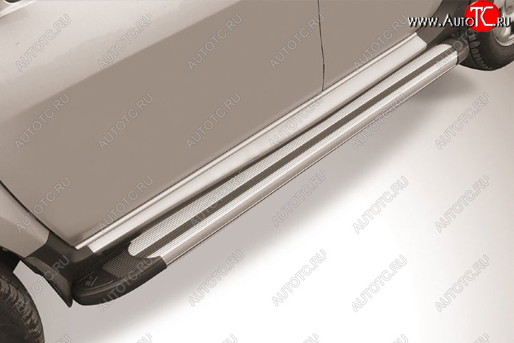 10 699 р. Пороги алюминиевые Slitkoff Renault Duster HS рестайлинг (2015-2021) (Luxe Silver)  с доставкой в г. Вологда