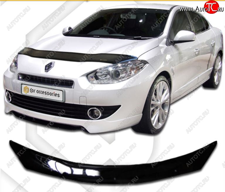 2 159 р. Дефлектор капота CA-Plastic  Renault Fluence (2010-2012) дорестайлинг (Classic черный, Без надписи)  с доставкой в г. Вологда