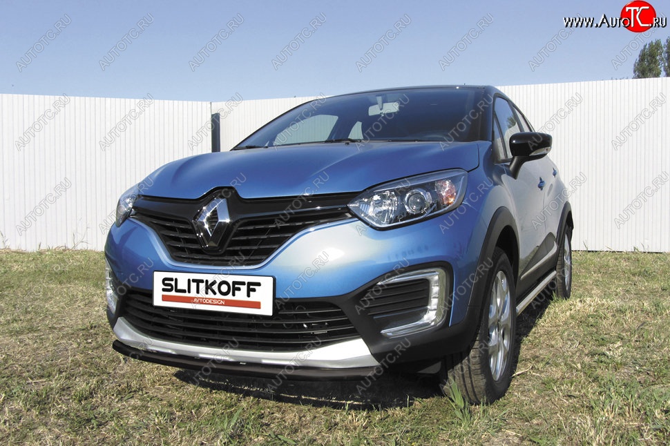 6 849 р. Защита переднего бампера из трубы d42 Slitkoff Renault Kaptur дорестайлинг (2016-2020) (Цвет: серебристый)  с доставкой в г. Вологда