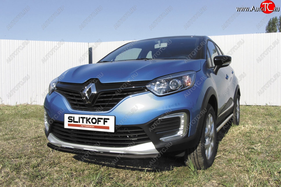 6 249 р. Защита переднего бампера из трубы d42 Slitkoff Renault Kaptur дорестайлинг (2016-2020) (Цвет: серебристый)  с доставкой в г. Вологда