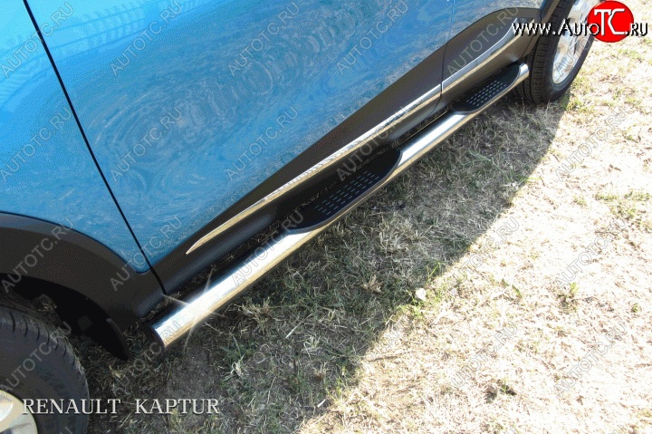 17 699 р. Защита порогов для ног из круглой трубы диаметром 76 мм Slitkoff Renault Kaptur рестайлинг (2020-2025) (Для автомобиля 2WD)  с доставкой в г. Вологда