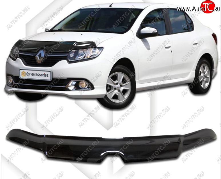 2 199 р. Дефлектор капота CA-Plastic Renault Logan 2 дорестайлинг (2014-2018) (Classic черный, Без надписи)  с доставкой в г. Вологда