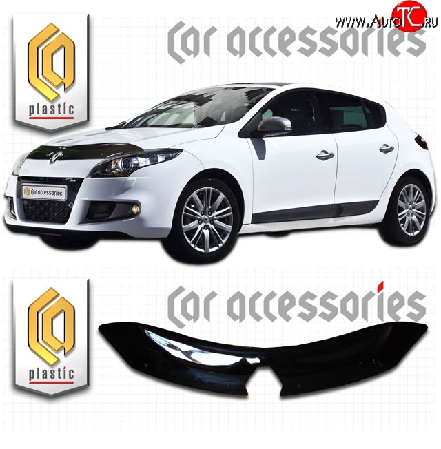 1 999 р. Дефлектор капота CA Plastic  Renault Megane  хэтчбэк 5 дв. (2008-2016) дорестайлинг,  рестайлинг (Classic черный, Без надписи)  с доставкой в г. Вологда