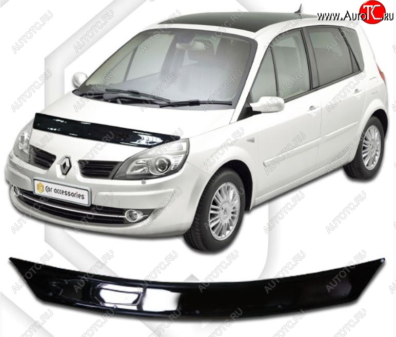 1 899 р. Дефлектор капота CA-Plastic  Renault Scenic  2 (2003-2009) (Classic черный, Без надписи)  с доставкой в г. Вологда