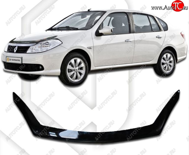2 159 р. Дефлектор капота CA-Plastic Renault Symbol седан LU (2008-2012) (Classic черный, Без надписи)  с доставкой в г. Вологда