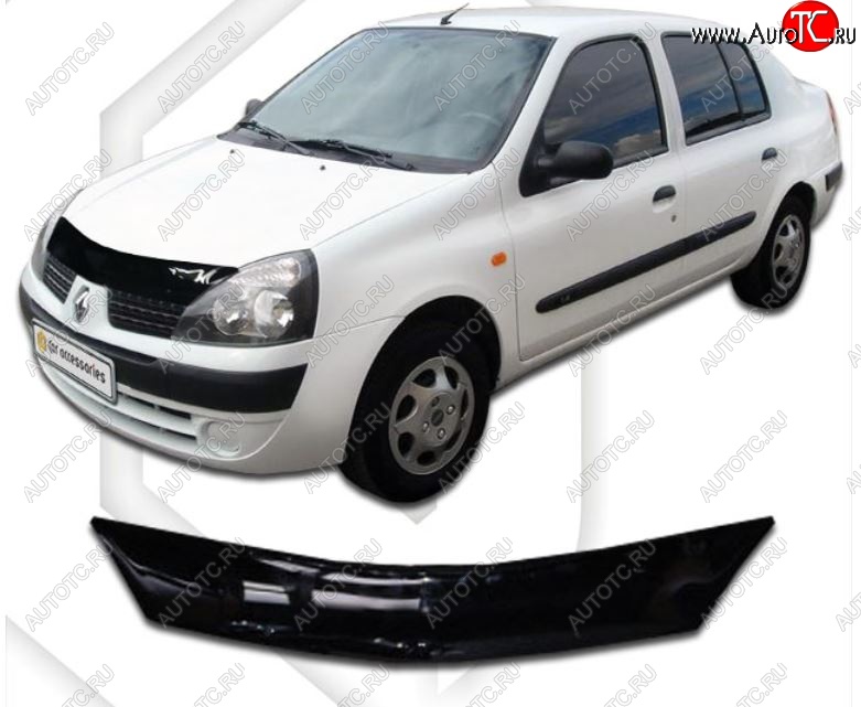 1 899 р. Дефлектор капота CA-Plastic  Renault Symbol  седан (2006-2008) LB 2-ой рестайлинг (Classic черный, Без надписи)  с доставкой в г. Вологда