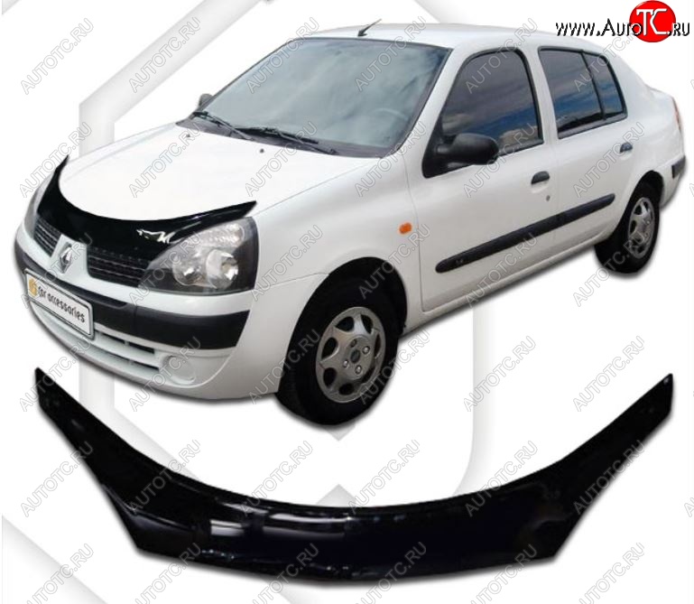 2 199 р. Дефлектор капота CA-Plastiс exclusive  Renault Symbol  седан (2006-2008) LB 2-ой рестайлинг (Classic черный, Без надписи)  с доставкой в г. Вологда