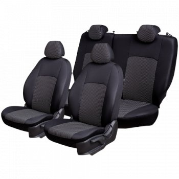 5 399 р. Чехлы сидений Lord Autofashion Дублин (жаккард, 60/40, раздельная задняя спинка и сиденье, подлокотник, 3Г-образ.подголовника) Mazda 6 GH дорестайлинг лифтбэк (2007-2010) (Чёрный, прямоугольник чёрный)  с доставкой в г. Вологда. Увеличить фотографию 3