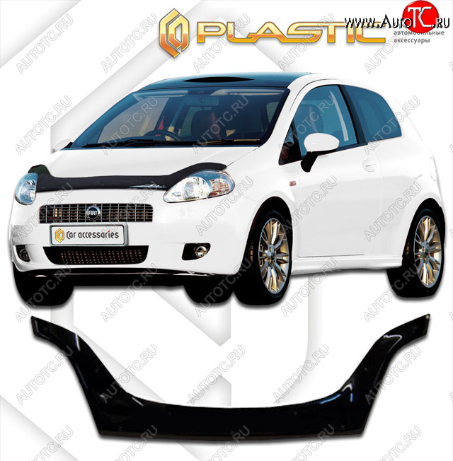 2 599 р. Дефлектор капота (exclusive) CA-Plastic  Fiat Punto  199 (2005-2012) хэтчбэк 5 дв. дорестайлинг (Classic чёрный, Без надписи)  с доставкой в г. Вологда