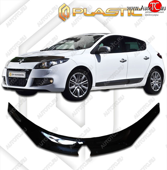2 399 р. Дефлектор капота (exclusive) CA-Plastic  Renault Megane  купе 3 дв. (2008-2014) дорестайлинг, 1-ый рестайлинг (Classic чёрный, Без надписи)  с доставкой в г. Вологда