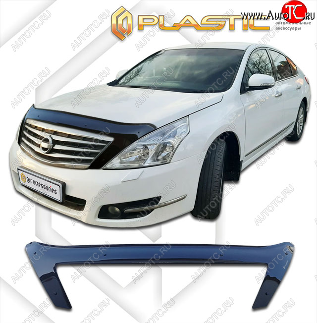 2 599 р. Дефлектор капота (exclusive) CA-Plastic  Nissan Teana  2 J32 (2008-2014) дорестайлинг, рестайлинг (Classic чёрный, Без надписи)  с доставкой в г. Вологда