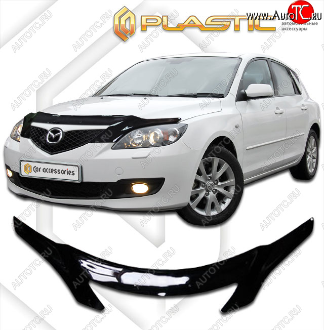 2 599 р. Дефлектор капота (exclusive) CA-Plastic  Mazda 3/Axela  BK (2003-2009) дорестайлинг, хэтчбэк, рестайлинг, хэтчбэк (Classic чёрный, Без надписи)  с доставкой в г. Вологда