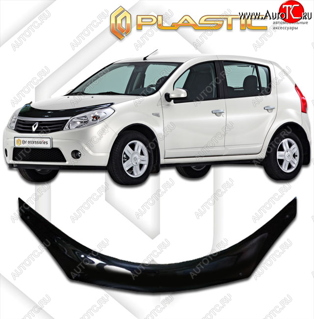 2 199 р. Дефлектор капота (exclusive) CA-Plastic  Renault Sandero Stepway  (BS) (2010-2014) (Classic чёрный, Без надписи)  с доставкой в г. Вологда