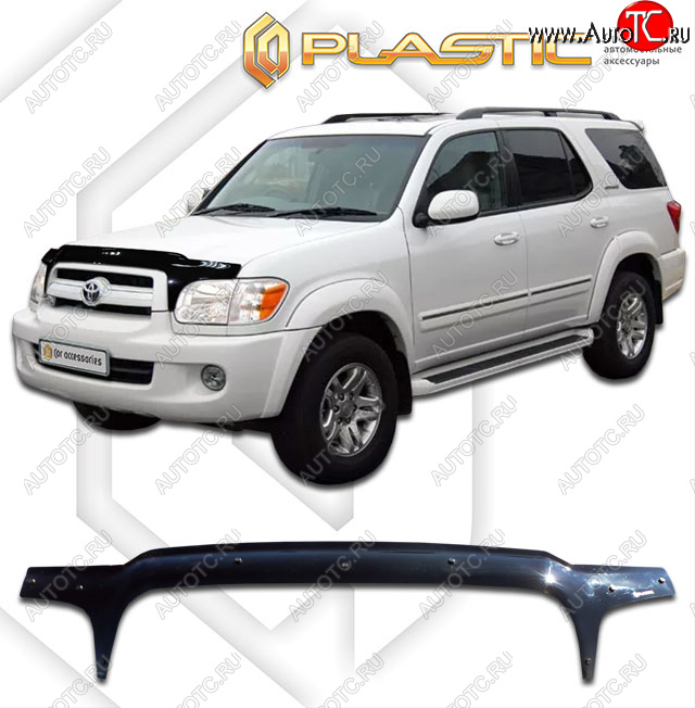 2 399 р. Дефлектор капота (exclusive) CA-Plastic  Toyota Sequoia (2004-2007) XK30, XK40 рестайлинг (Classic чёрный, Без надписи)  с доставкой в г. Вологда