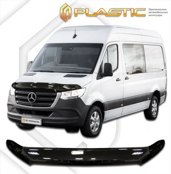 2 899 р. Дефлектор капота CA-Plastic exclusive Mercedes-Benz Sprinter W910 (2018-2025) (серия Classic черный, Без надписи)  с доставкой в г. Вологда. Увеличить фотографию 2