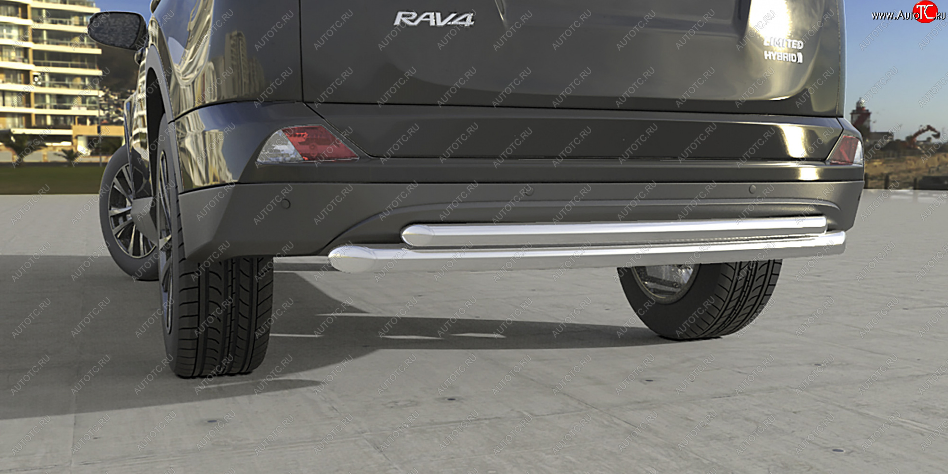 3 179 р. Защита заднего бампера (двойная, d57+d42) Arbori Toyota RAV4 XA40 5 дв. рестайлинг (2015-2019)  с доставкой в г. Вологда