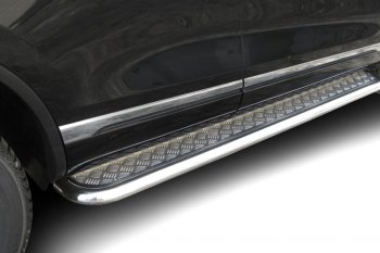 Защита порогов с подножкой (усиленная диаметр 57) Arbori Volkswagen Touareg 2 NF дорестайлинг (2010-2014)