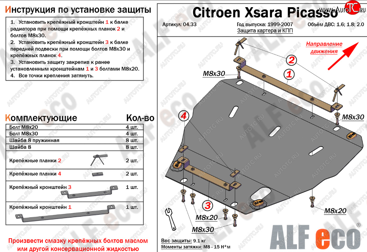 13 999 р. Защита картера двигателя и КПП (V-1.6; 1.8; 2.0) Alfeco  CITROEN Xsara picasso (1999-2012) (Алюминий 4 мм)  с доставкой в г. Вологда