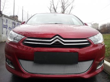 Защитная сетка радиатора в бампер (ячейка 3х7 мм) Стрелка 11 Стандарт CITROEN C4  B7 (2011-2018) хэтчбэк 5 дв. (хром)