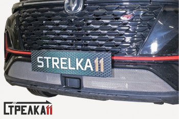 2 999 р. Защитная сетка радиатора в бампер (ячейка 3х7 мм) Стрелка 11 Стандарт  Changan CS35 Plus (2021-2025) рестайлинг (хром)  с доставкой в г. Вологда. Увеличить фотографию 2