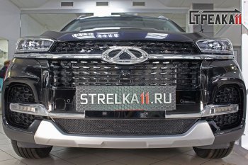 Защитная сетка радиатора в бампер (ячейка 3х7 мм) Стрелка 11 Стандарт Chery Tiggo 8  1 T18 (2019-2023) рестайлинг (черная)