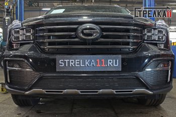 Защитная сетка радиатора в бампер (ячейка 3х7 мм, с датчиком ACC, GT) Стрелка11 Стандарт GAC GS8 (2016-2023) (черная)