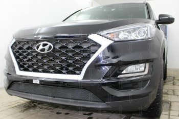 Защитная сетка радиатора в бампер (ячейка 3х7 мм) Стрелка11 Стандарт Hyundai Tucson  TL (2018-2021) рестайлинг (черная)