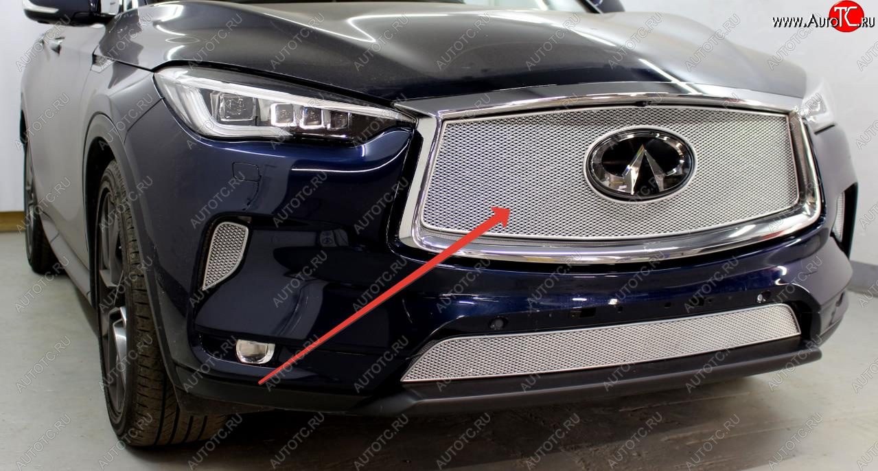 6 349 р.           Защита радиатора Infiniti QX50 2021- chrome верх PPREMIUM  INFINITI Qx50  J55 (2017-2022) (цвет: хром)  с доставкой в г. Вологда