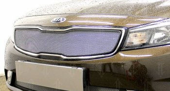Защитная сетка в решетку радиатора (ячейка 3х7 мм) Стрелка11 Стандарт KIA Cerato  3 YD (2016-2019) рестайлинг седан (хром)