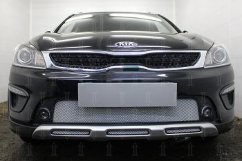 3 079 р. Защитная сетка радиатора в бампер (ячейка 3х7 мм, верх) Стрелка11 Стандарт  KIA Rio  X-line (2017-2021) (хром)  с доставкой в г. Вологда. Увеличить фотографию 2