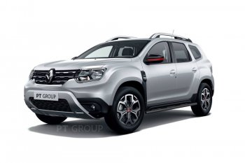 Защита порогов (прямая, Ø63 мм) Petroil Tuning Renault Duster HM рестайлинг (2021-2024) (окраска в черный (Шагрень))