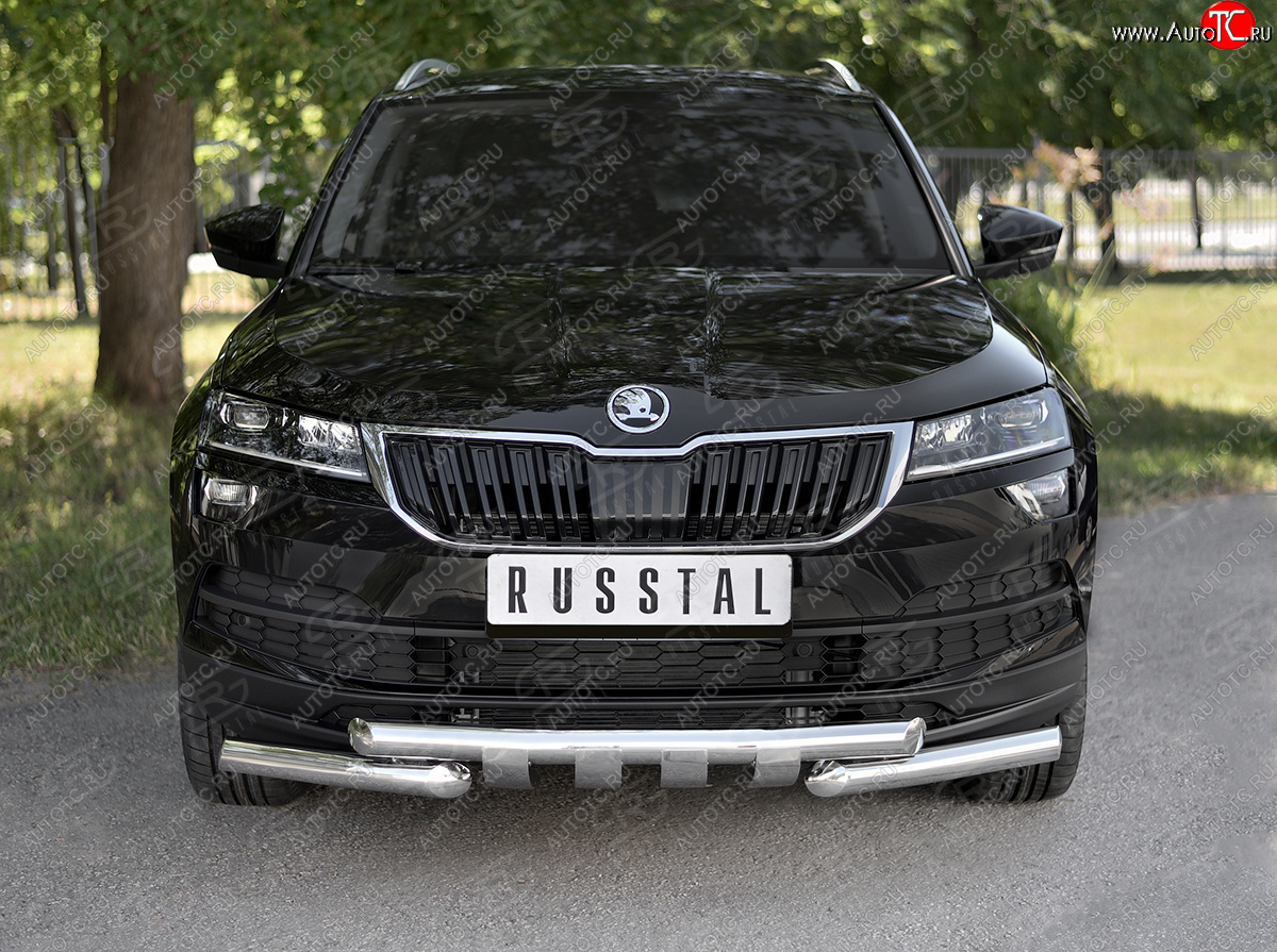 26 999 р. Защита переднего бампера (2 трубы Ø63 мм, нержавейка) SLITKOFF Skoda Karoq NU7 дорестайлинг (2017-2021)  с доставкой в г. Вологда