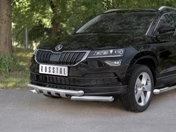 26 999 р. Защита переднего бампера (2 трубы Ø63 мм, нержавейка) SLITKOFF Skoda Karoq NU7 дорестайлинг (2017-2021)  с доставкой в г. Вологда. Увеличить фотографию 2