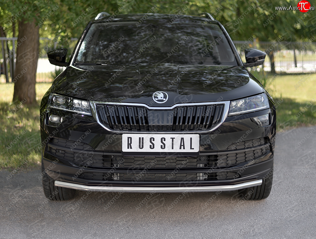 15 499 р. Защита переднего бампера (Ø42 мм, нержавейка) SLITKOFF Skoda Karoq NU7 дорестайлинг (2017-2021)  с доставкой в г. Вологда