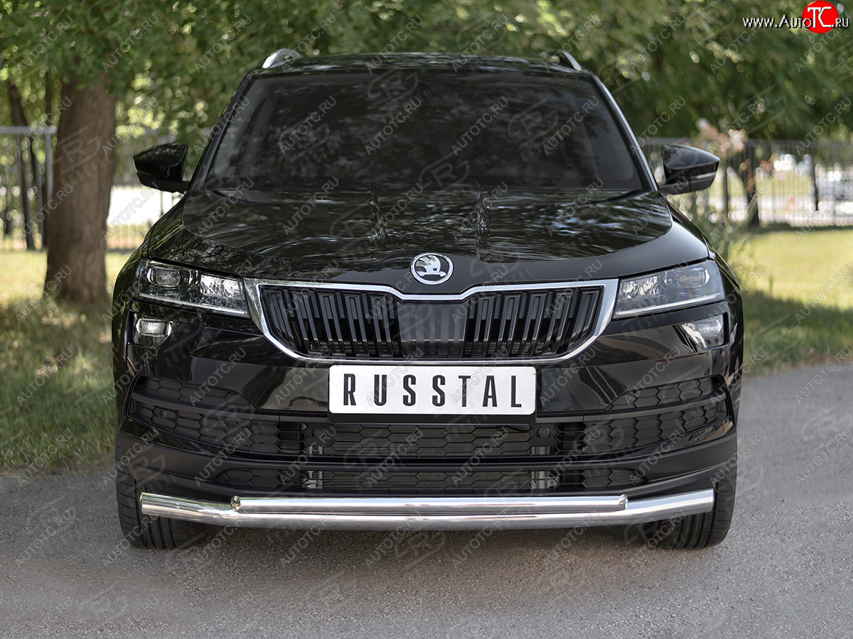 21 899 р. Защита переднего бампера (2 трубы Ø63 и 42 мм, нержавейка) SLITKOFF Skoda Karoq NU7 дорестайлинг (2017-2021)  с доставкой в г. Вологда