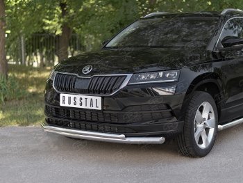 21 899 р. Защита переднего бампера (2 трубы Ø63 и 42 мм, нержавейка) SLITKOFF Skoda Karoq NU7 дорестайлинг (2017-2021)  с доставкой в г. Вологда. Увеличить фотографию 2