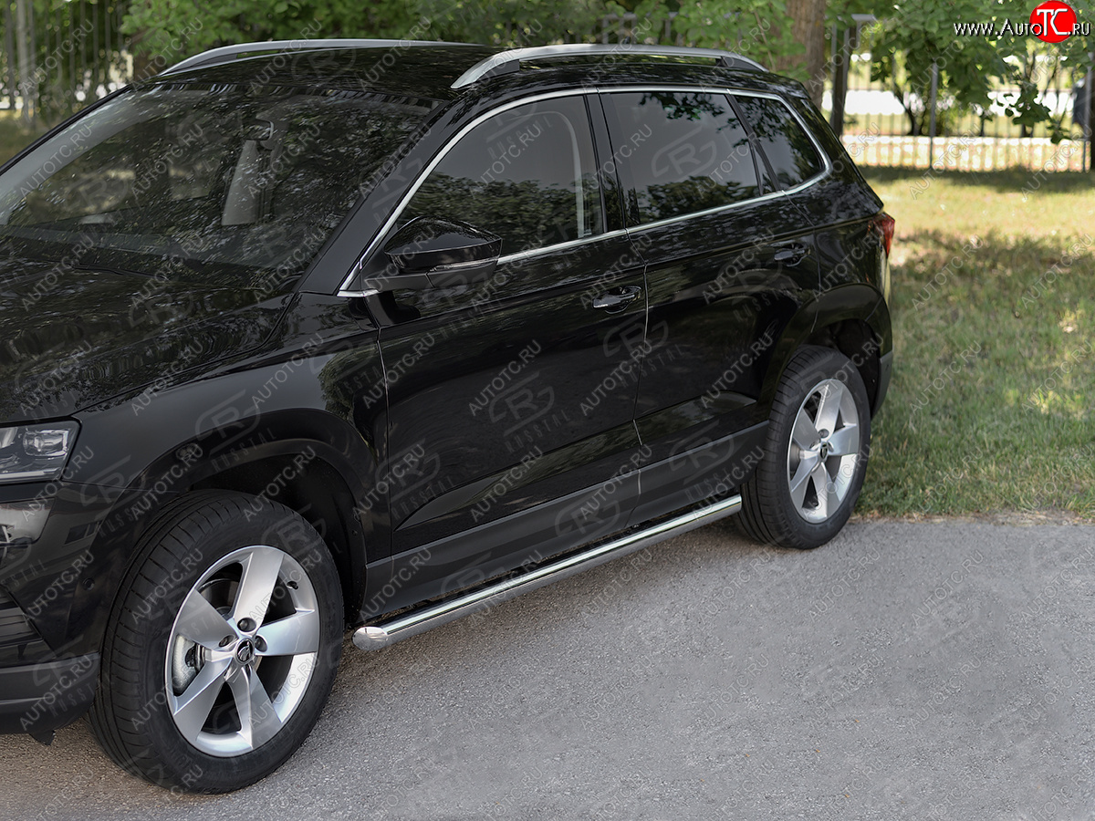 19 999 р. Защита порогов на SLITKOFF труба d63 Skoda Karoq NU7 рестайлинг (2020-2025) (защита порогов со скосами на торцах)  с доставкой в г. Вологда