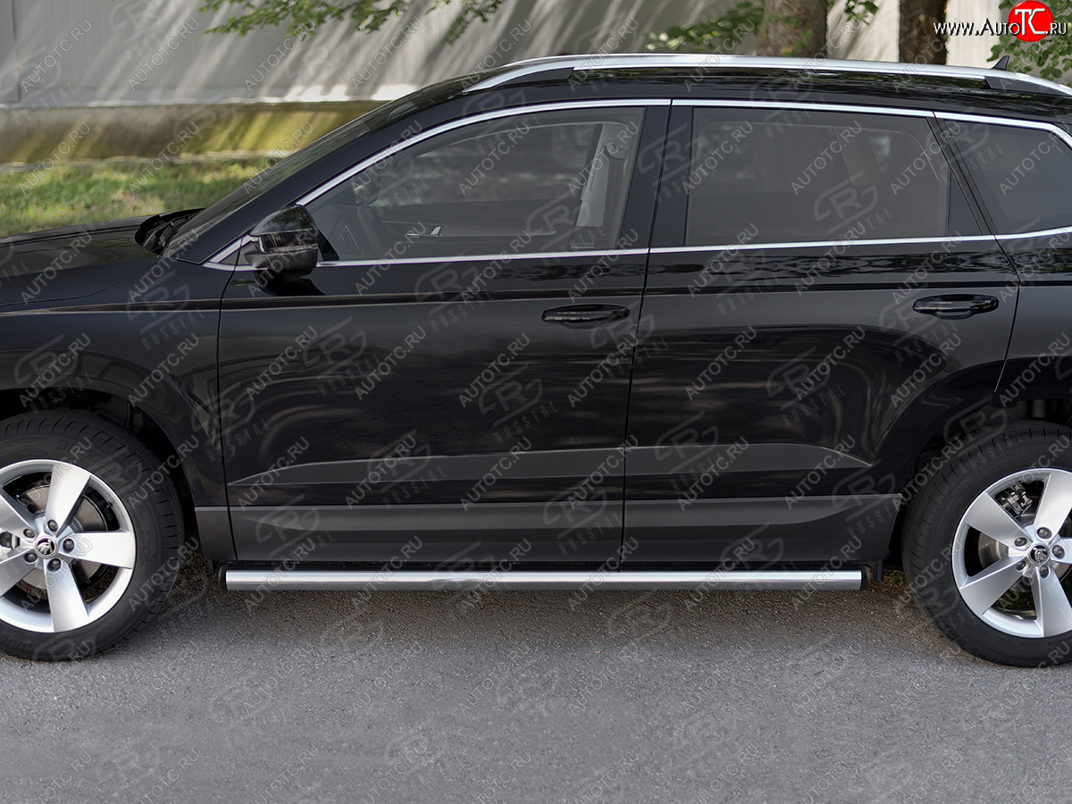 18 799 р. Защита порогов на SLITKOFF труба d63 Skoda Karoq NU7 дорестайлинг (2017-2021) (защита порогов с заглушками на торцах)  с доставкой в г. Вологда