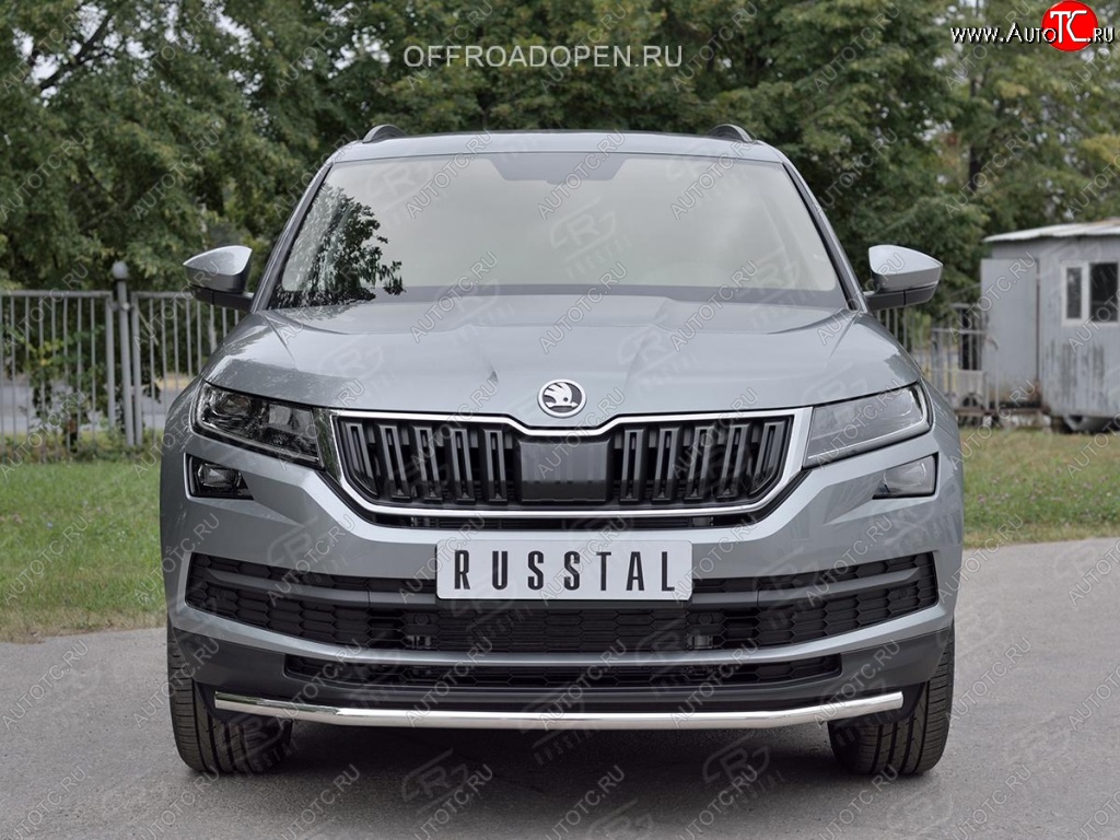 15 249 р. Защита переднего бампера (Ø42 мм, нержавейка) SLITKOFF Skoda Kodiaq NU7 дорестайлинг (2017-2021)  с доставкой в г. Вологда