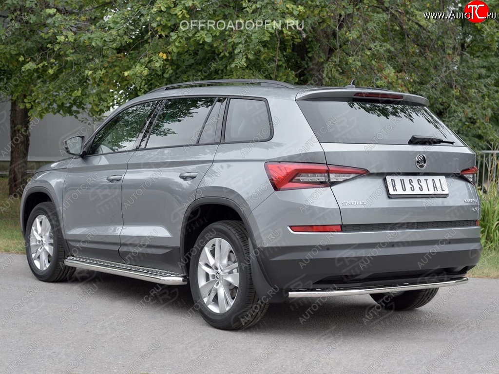 15 749 р. Защита заднего бампера (Ø42 мм, нержавейка) SLITKOFF Skoda Kodiaq NU7 дорестайлинг (2017-2021)  с доставкой в г. Вологда