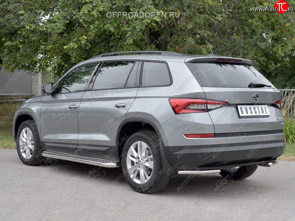 13 849 р. Защита заднего бампера (Ø42 мм, уголки, нержавейка) SLITKOFF Skoda Kodiaq NU7 дорестайлинг (2017-2021)  с доставкой в г. Вологда