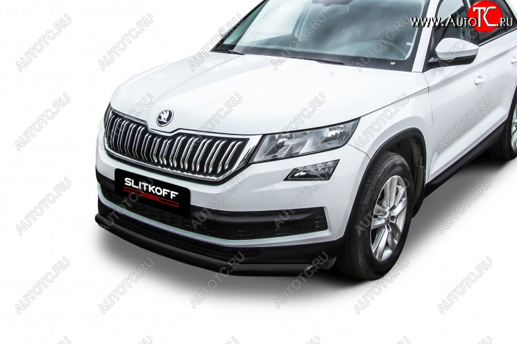 10 649 р. Защита переднего бампера Slitkoff (Ø 57+Ø 42, двойная). Skoda Kodiaq NU7 дорестайлинг (2017-2021) (Сталь с полимерным покрытием. Цвет: черный)  с доставкой в г. Вологда