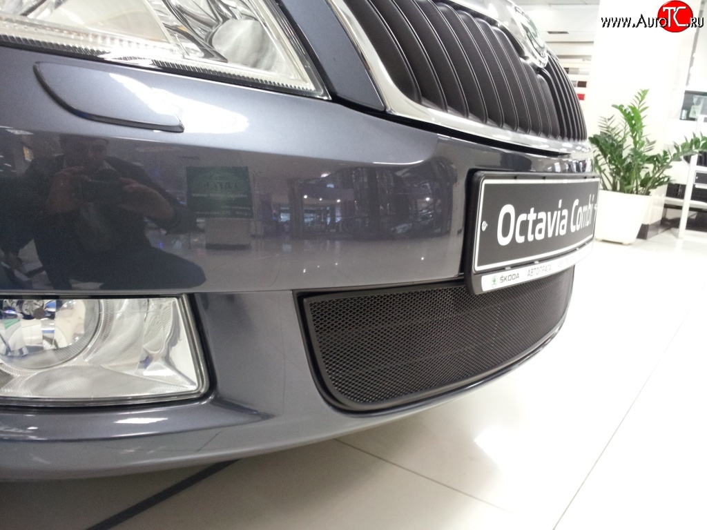 1 469 р. Сетка на бампер Russtal (черная) Skoda Octavia A5 рестайлинг универсал (2008-2013)  с доставкой в г. Вологда