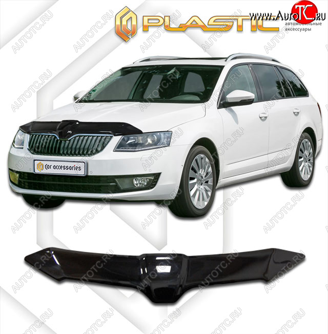 1 999 р. Дефлектор капота CA-Plastiс Skoda Octavia A7 дорестайлинг лифтбэк (2012-2017) (Classic черный, Без надписи)  с доставкой в г. Вологда