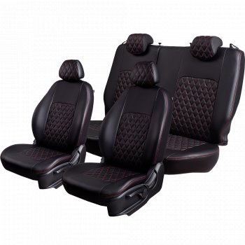 7 199 р. Чехлы для сидений (экокожа, РЗСиС, 2 П) Lord Autofashion Турин Ромб Skoda Octavia Tour A4 1U5 универсал дорестайлинг (1996-2000) (Черный, вставка черная, строчка красная)  с доставкой в г. Вологда. Увеличить фотографию 2