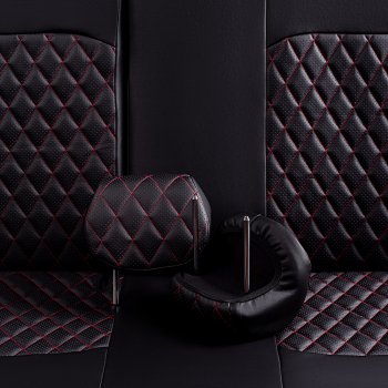 7 199 р. Чехлы для сидений (экокожа, РЗСиС, 2 П) Lord Autofashion Турин Ромб Skoda Octavia Tour A4 1U5 универсал дорестайлинг (1996-2000) (Черный, вставка черная, строчка красная)  с доставкой в г. Вологда. Увеличить фотографию 4