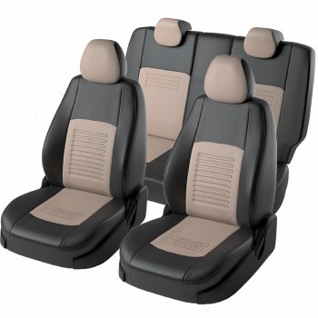 6 799 р. Чехлы для сидений Lord Autofashion Турин (экокожа, спинка 40/60, подлокотник, 3 Г-образных подголовника) Skoda Rapid NH3 дорестайлинг лифтбэк (2012-2017) (Черный, вставка бежевая)  с доставкой в г. Вологда. Увеличить фотографию 2
