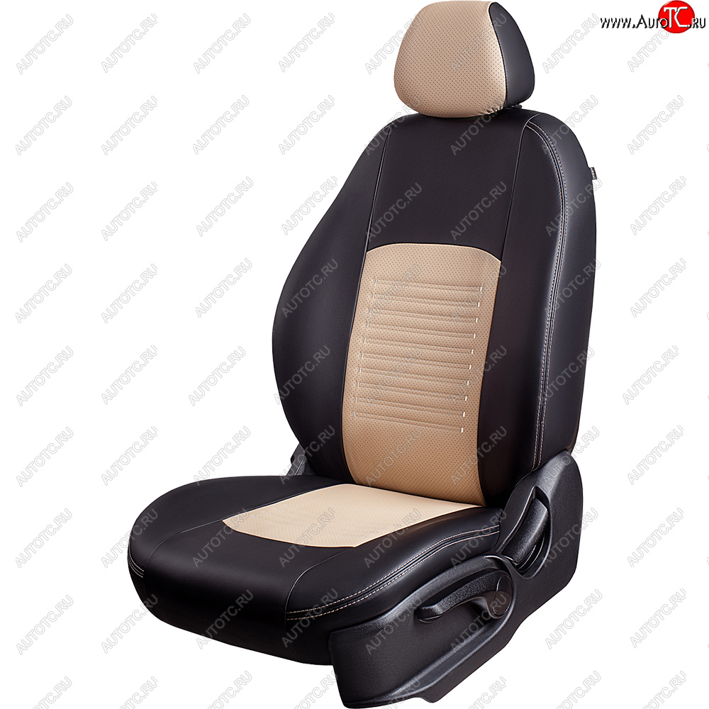 6 799 р. Чехлы для сидений Lord Autofashion Турин (экокожа, спинка 40/60, подлокотник, 3 Г-образных подголовника) Skoda Rapid NH3 дорестайлинг лифтбэк (2012-2017) (Черный, вставка бежевая)  с доставкой в г. Вологда