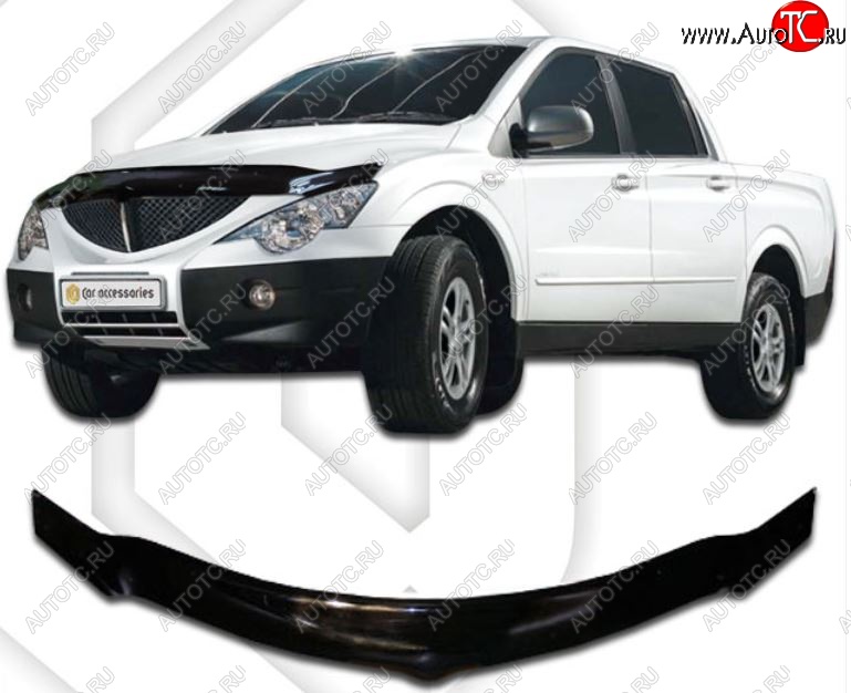 2 599 р. Дефлектор капота CA-Plastiс exclusive  SSANGYONG Actyon  1 (2006-2010) (Classic черный, Без надписи)  с доставкой в г. Вологда