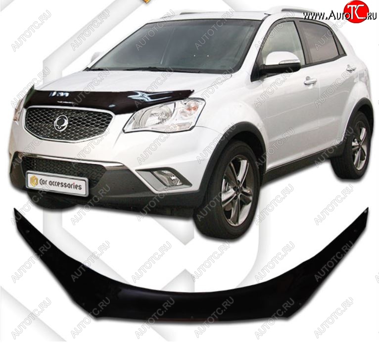 2 199 р. Дефлектор капота CA-Plastiс  SSANGYONG Actyon (2010-2013) дорестайлинг (серия Classic черный, Без надписи)  с доставкой в г. Вологда